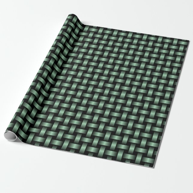 Papier Cadeau Motif Tissé Vert Noir (Déroulé)