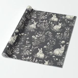 Papier Cadeau Motif Toile Botanique Lapin Noir Rustique