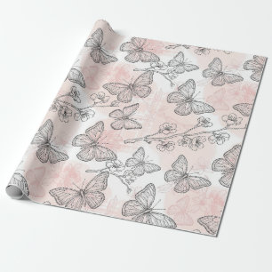 Papier Cadeau Motif toile de fond botanique papillon vintage (5)