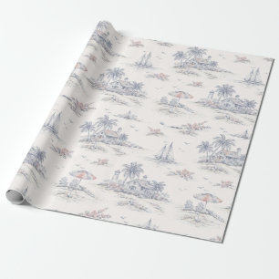 Papier Cadeau Motif Toile de Jouy Tropical et Bleu Côté Mer