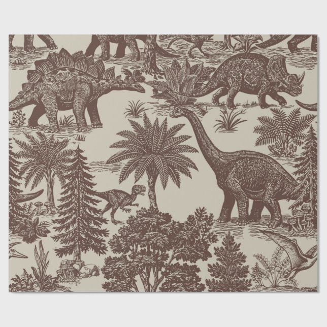 Papier Cadeau Motif Toile Dinosaure Vintage (Plat)