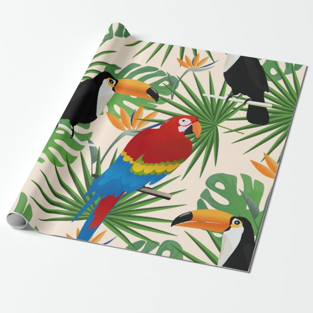 Papier Cadeau Motif Toucans & Parrots (Déroulé)