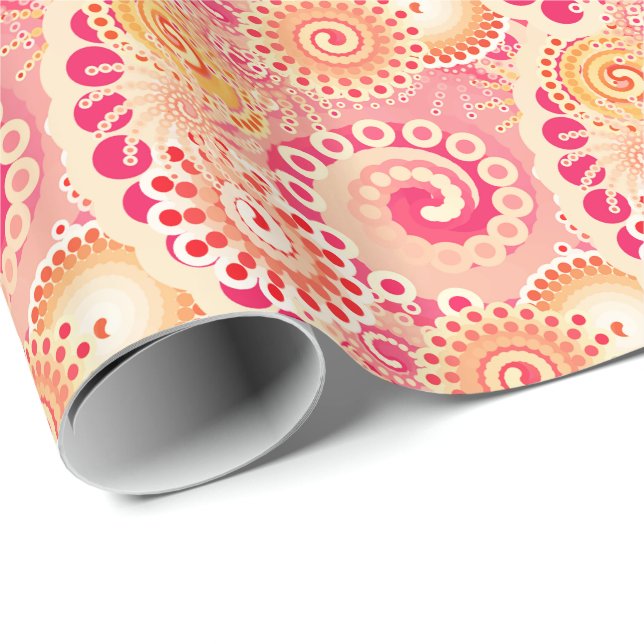 Papier Cadeau Motif tourbillon fractal, corail, pêche (Coin rond)