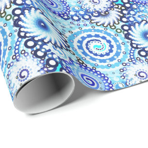 Papier Cadeau Motif tourbillon fractal, nuances bleues