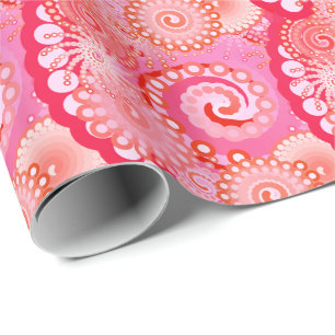 Papier Cadeau Motif tourbillon fractal, rose, fuchsia, corail
