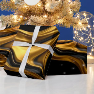 Papier Cadeau Motif tourbillonnant liquide noir et or de luxe de