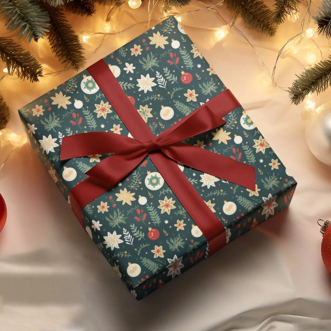 Papier Cadeau Motif traditionnel de Noël vert (Créateur téléchargé)