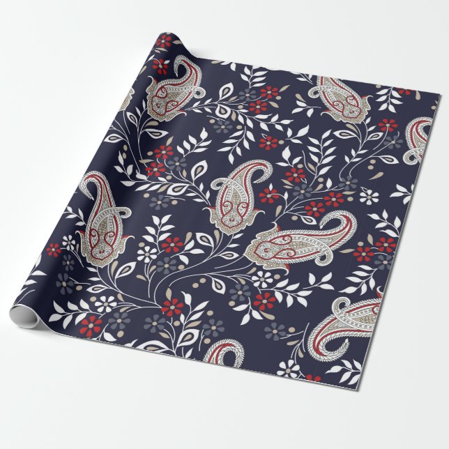 Papier Cadeau motif traditionnel indien paisley (Déroulé)