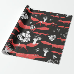 Papier Cadeau Motif transparent avec renards rouges sur fond som