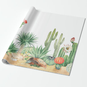 Papier Cadeau Motif transparent horizontal avec cactus en fleurs
