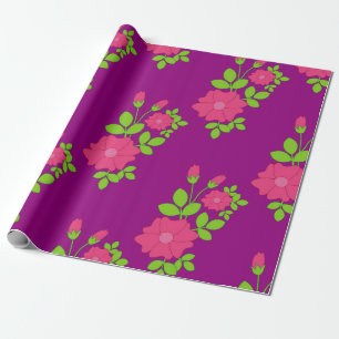 Papier Cadeau Motif transparent pourpre avec fleurs roses et ver