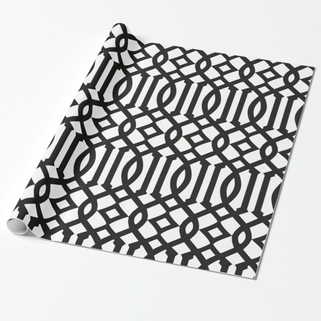 Papier Cadeau Motif Trellis noir et blanc tendance (Déroulé)