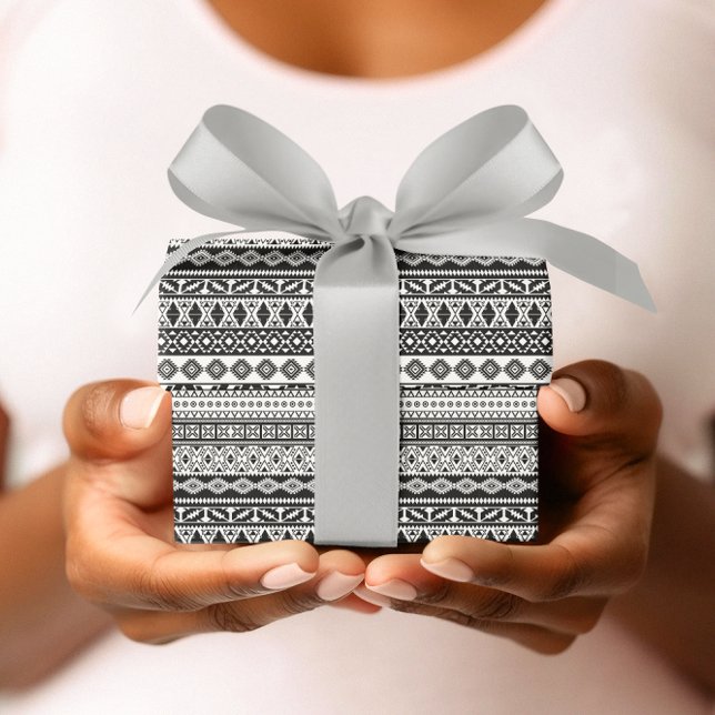 Papier Cadeau Motif Tribal Africain Noir Blanc (Créateur téléchargé)