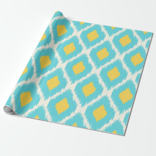 Papier Cadeau Motif tribal aztèque jaune bleu à la mode d'Ikat