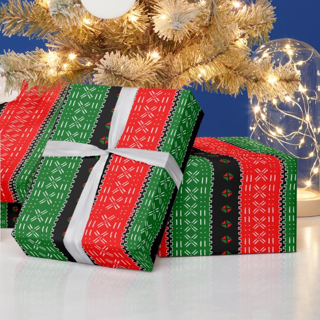 Papier Cadeau Motif Tribal Black Red Et Green Mudclot (Vacances)