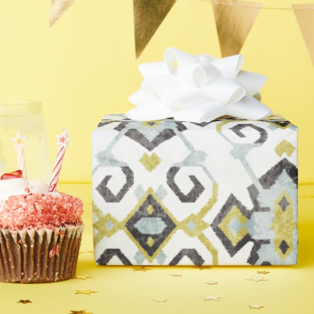 Papier Cadeau Motif tribal chic d'ikat jaune et gris (Fête d'anniversaire)