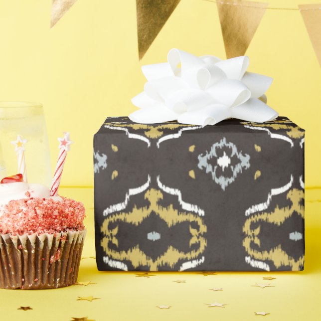 Papier Cadeau Motif tribal chic jaune brun ikat (Fête d'anniversaire)