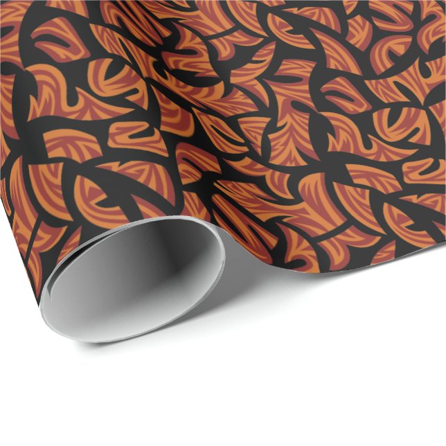 Papier Cadeau Motif tribal ethnique Orange Brown Black (Coin rond)