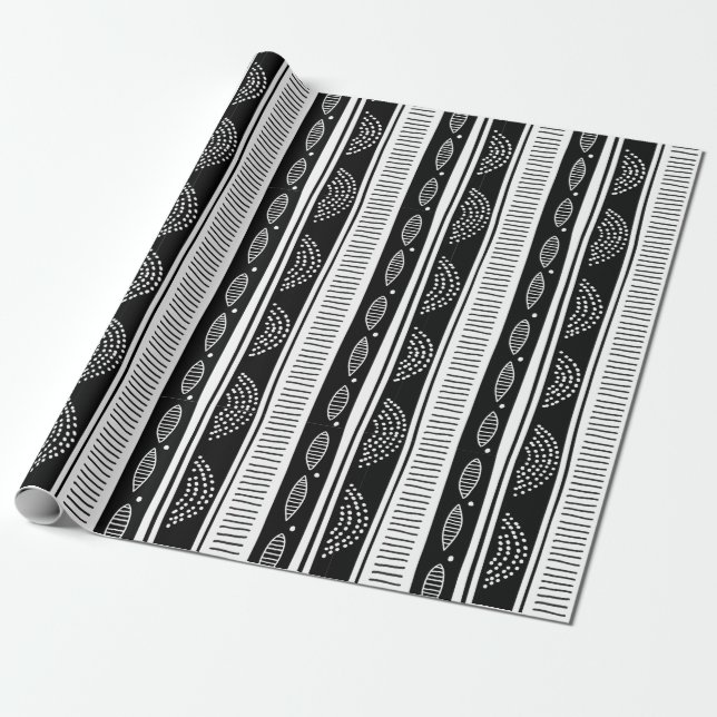 Papier Cadeau Motif tribal moderne noir et blanc (Déroulé)