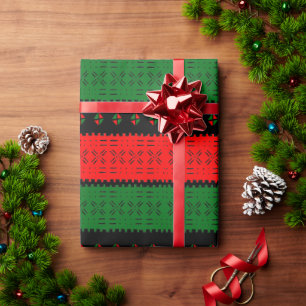 Papier Cadeau Motif Tribal Rouge Vert Et Noir En Tissu De Boue
