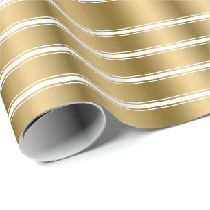 Papier Cadeau Motif Triple Gold Et White Stripes