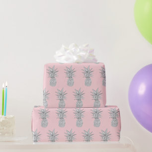 Papier Cadeau Motif tropical à ananas rose