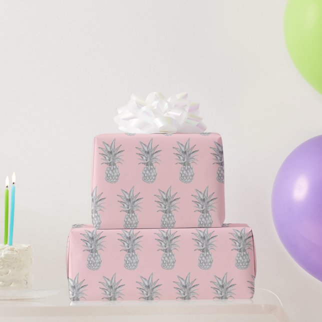 Papier Cadeau Motif tropical à ananas rose (Cadeaux de fête)