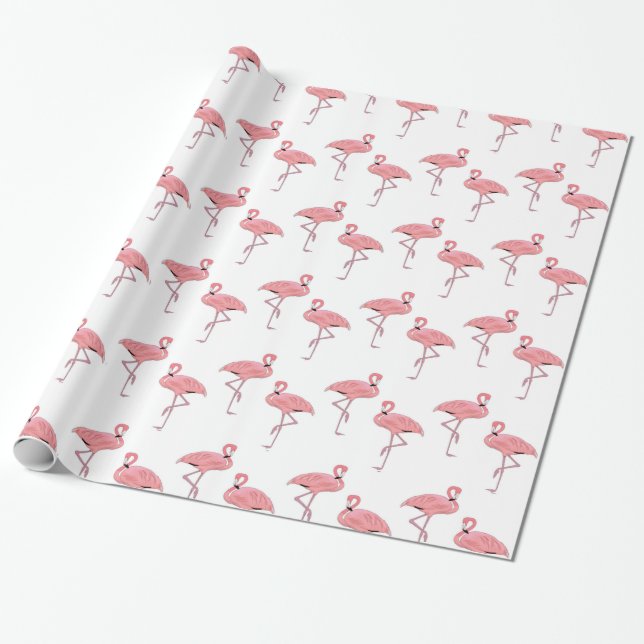 Papier Cadeau Motif Tropical Classique de Flamants Roses (Déroulé)