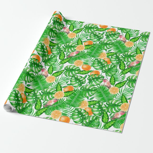 Papier Cadeau Motif tropical, colibris II (Déroulé)
