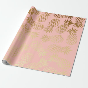 Papier Cadeau motif tropical d'ananas d'or élégant de faux