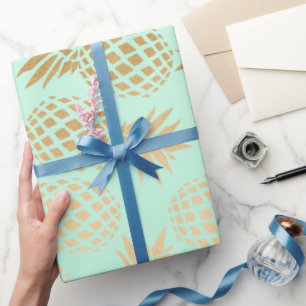 Papier Cadeau motif tropical d'ananas d'or élégant de faux