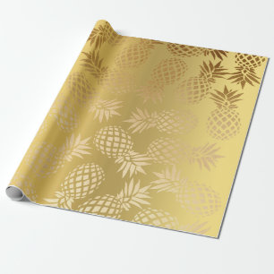 Papier Cadeau motif tropical d'ananas d'or élégant de faux