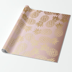 Papier Cadeau motif tropical d'ananas d'or rose élégant de faux