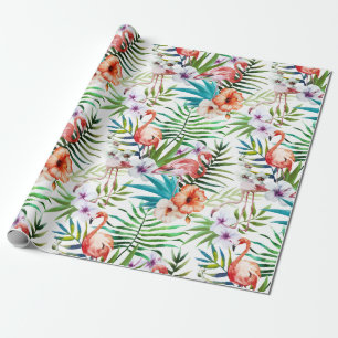 Papier Cadeau Motif tropical de jardin de nature de Flamant rose