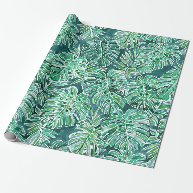 Papier Cadeau Motif tropical de Monstera de vert de VIBRAPHONE (Déroulé)