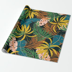 Papier Cadeau Motif tropical d'été transparent avec jaune vif