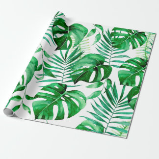 Papier Cadeau Motif tropical feuille vert