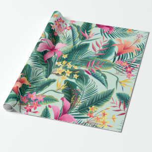 Papier Cadeau motif tropical fleuri sans coutures avec hibiscus