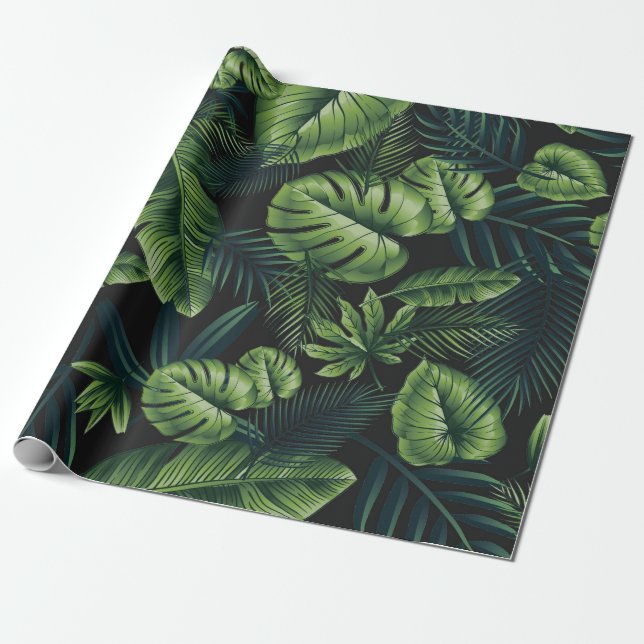Papier Cadeau Motif Tropical noir (Déroulé)
