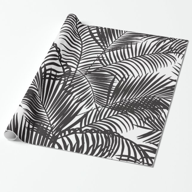 Papier Cadeau Motif tropical noir moderne de palmiers (Déroulé)