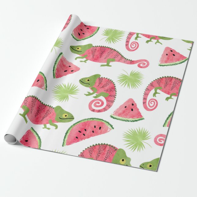 Papier Cadeau Motif tropical sans couture avec cha d'aquarelle m (Déroulé)
