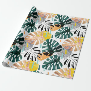 Papier Cadeau Motif tropicale sans couture. Feuilles verts d'un
