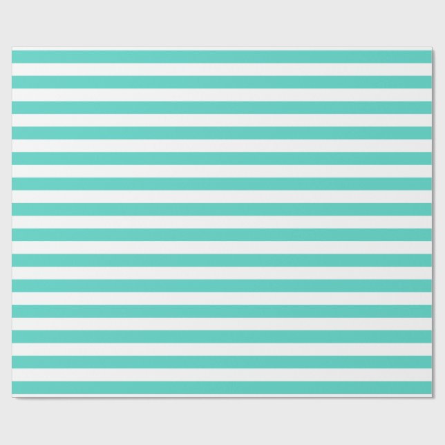 Papier Cadeau Motif turquoise en bande bleue et blanche (Plat)