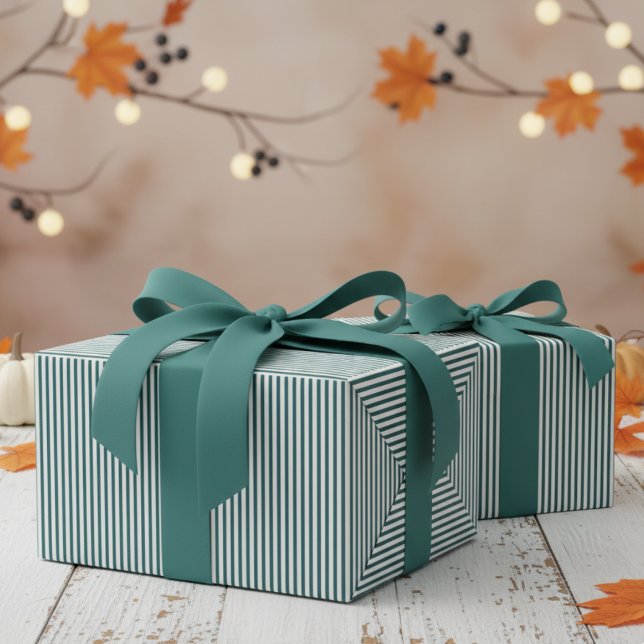 Papier Cadeau Motif turquoise et blanc (Modern & Classic Teal Green Wrapping Paper. Trendy Teal Green Blue & White Chic Stripes Pattern)