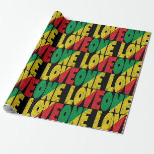 Papier Cadeau Motif Typographique Rasta Reggae One Love
