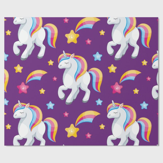 Papier Cadeau Motif Unicorn Magique Cheval mignon (Plat)