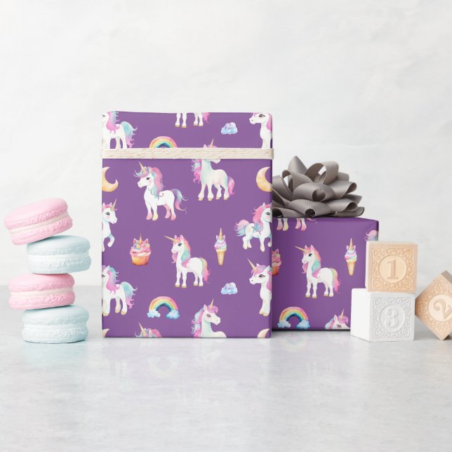 Papier Cadeau Motif Unicorne pourpre (Baby Shower)