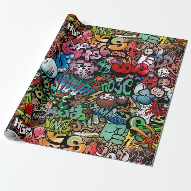 Papier Cadeau Motif urbain de caractères de graffiti d'art de (Déroulé)