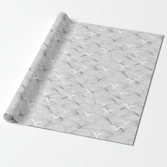 Papier Cadeau Motif vectoriel sans soudure avec mouettes et vagu (Déroulé)
