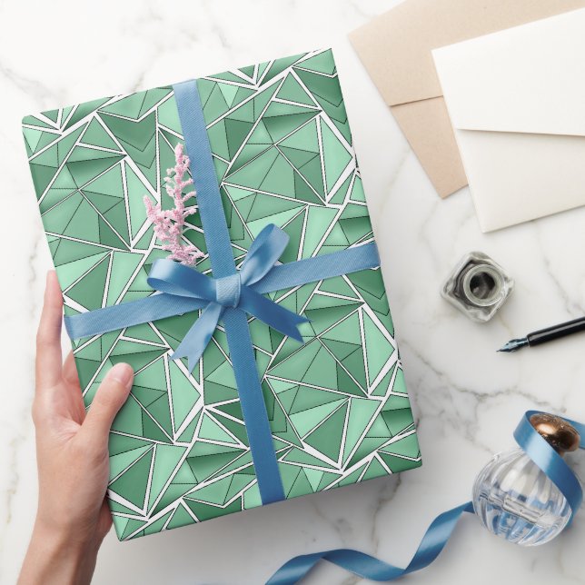 Papier Cadeau Motif vert abstrait de formes géométriques  (Cadeaux)